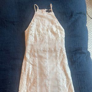 White lace halter mini dress